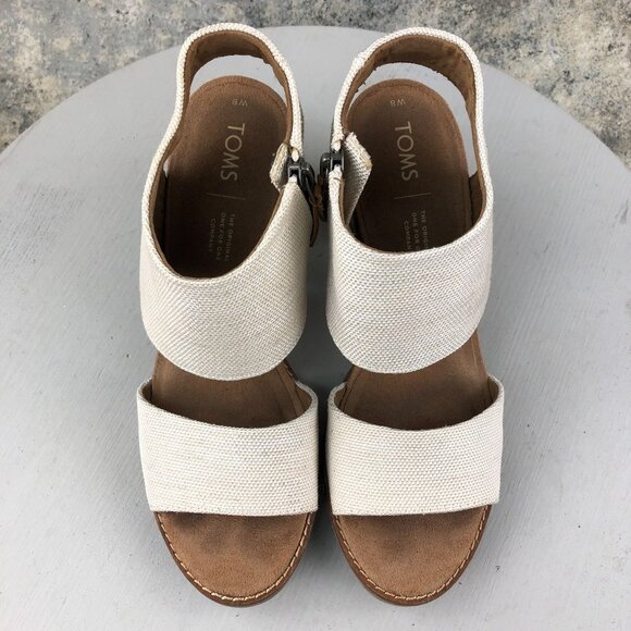 Toms Women's Size 8 Majorca Natural Cream Open Toe Cutout High Heel Sandals - Picture 3 of 15